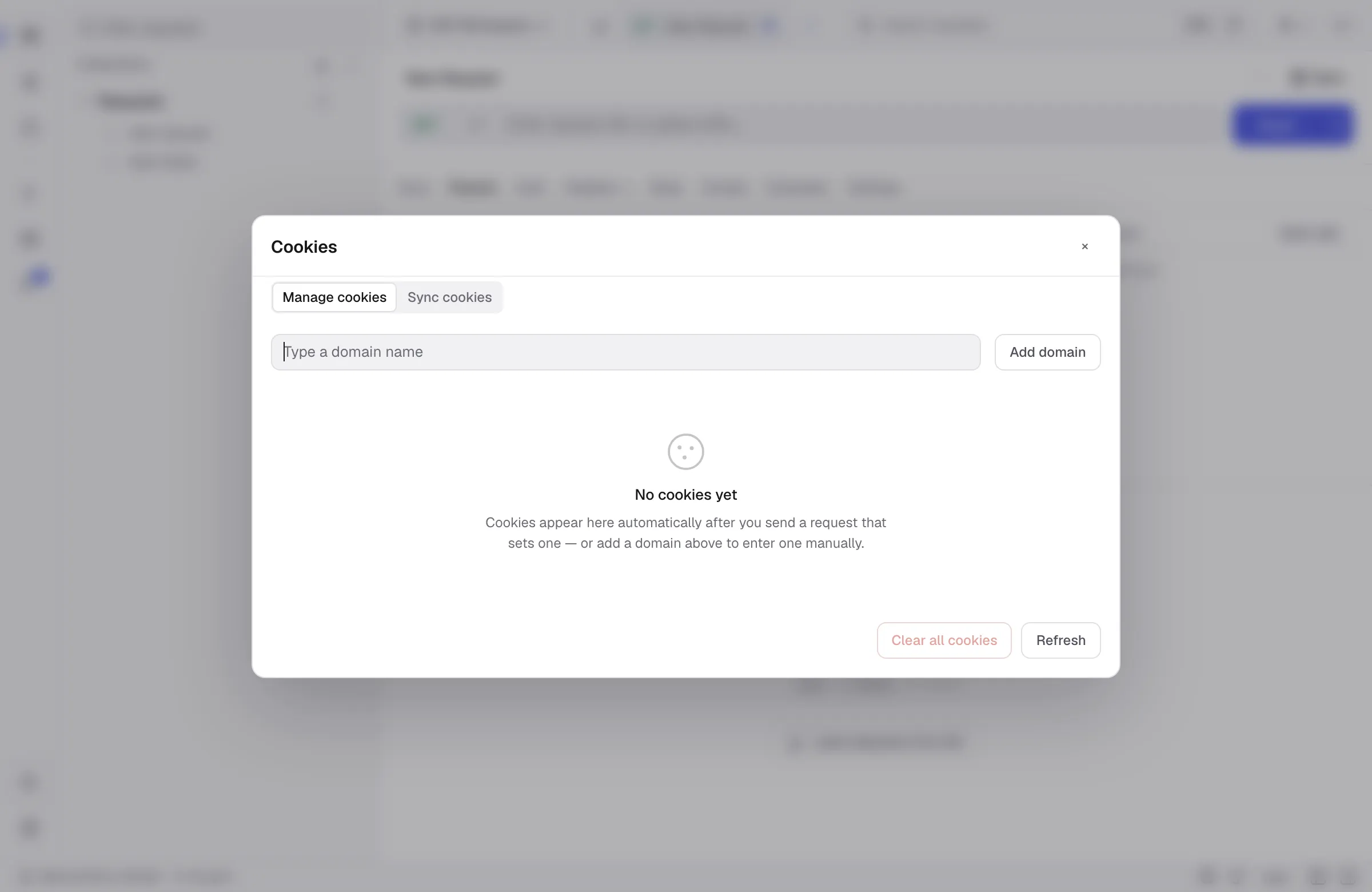 Cookie jar modal with an empty workspace
