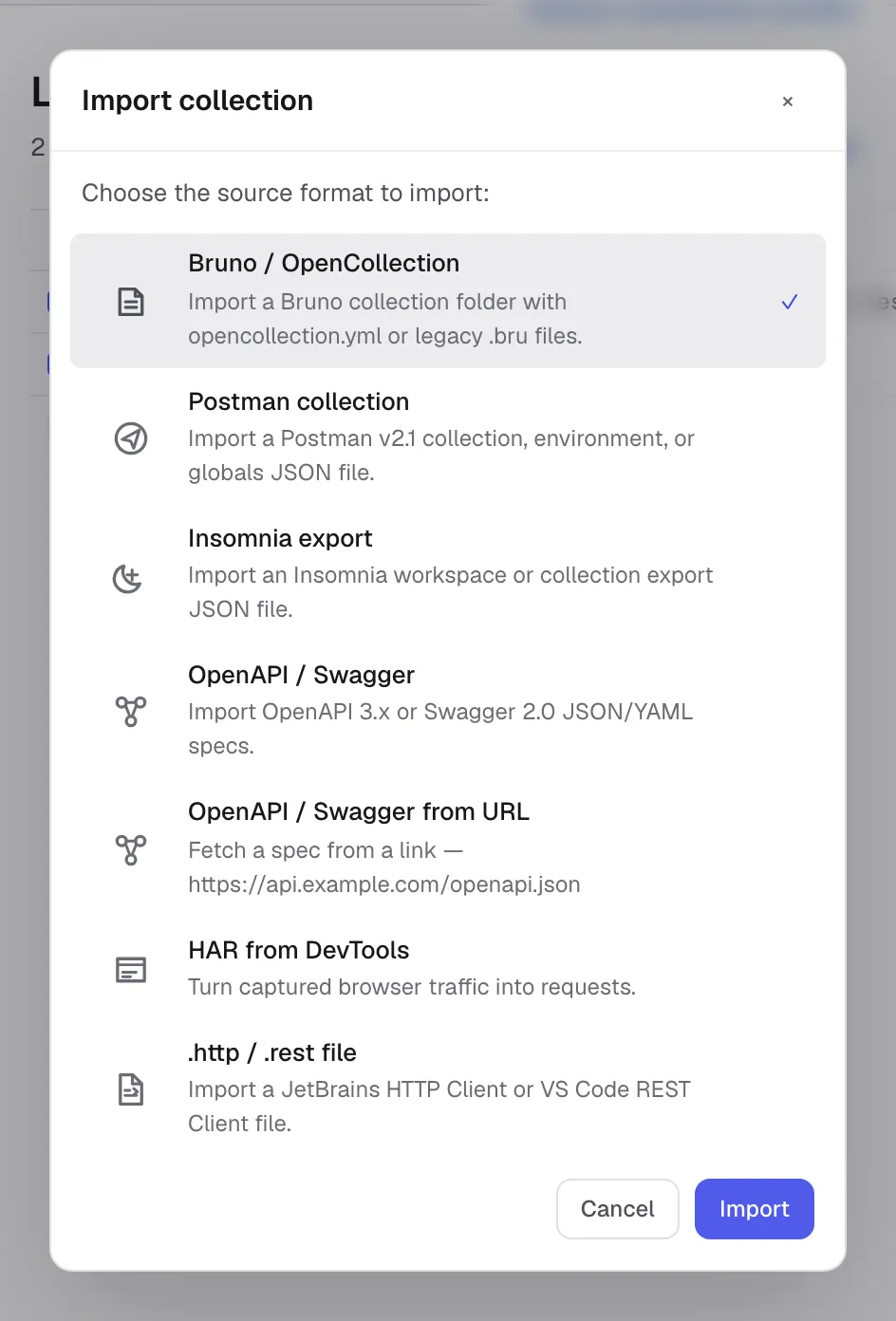 Kurlo import source selector for collection formats