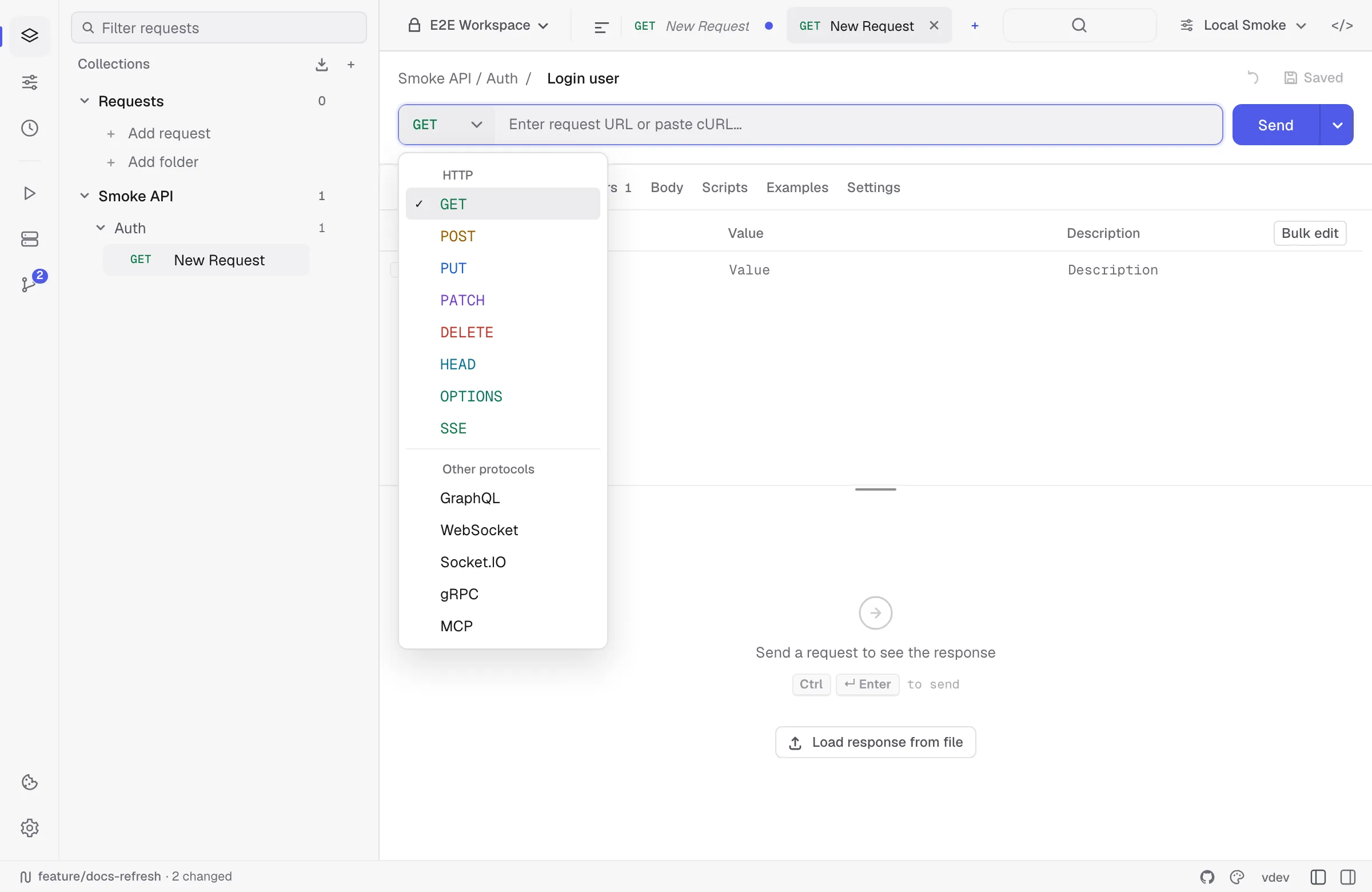 Method and protocol picker in the address bar
