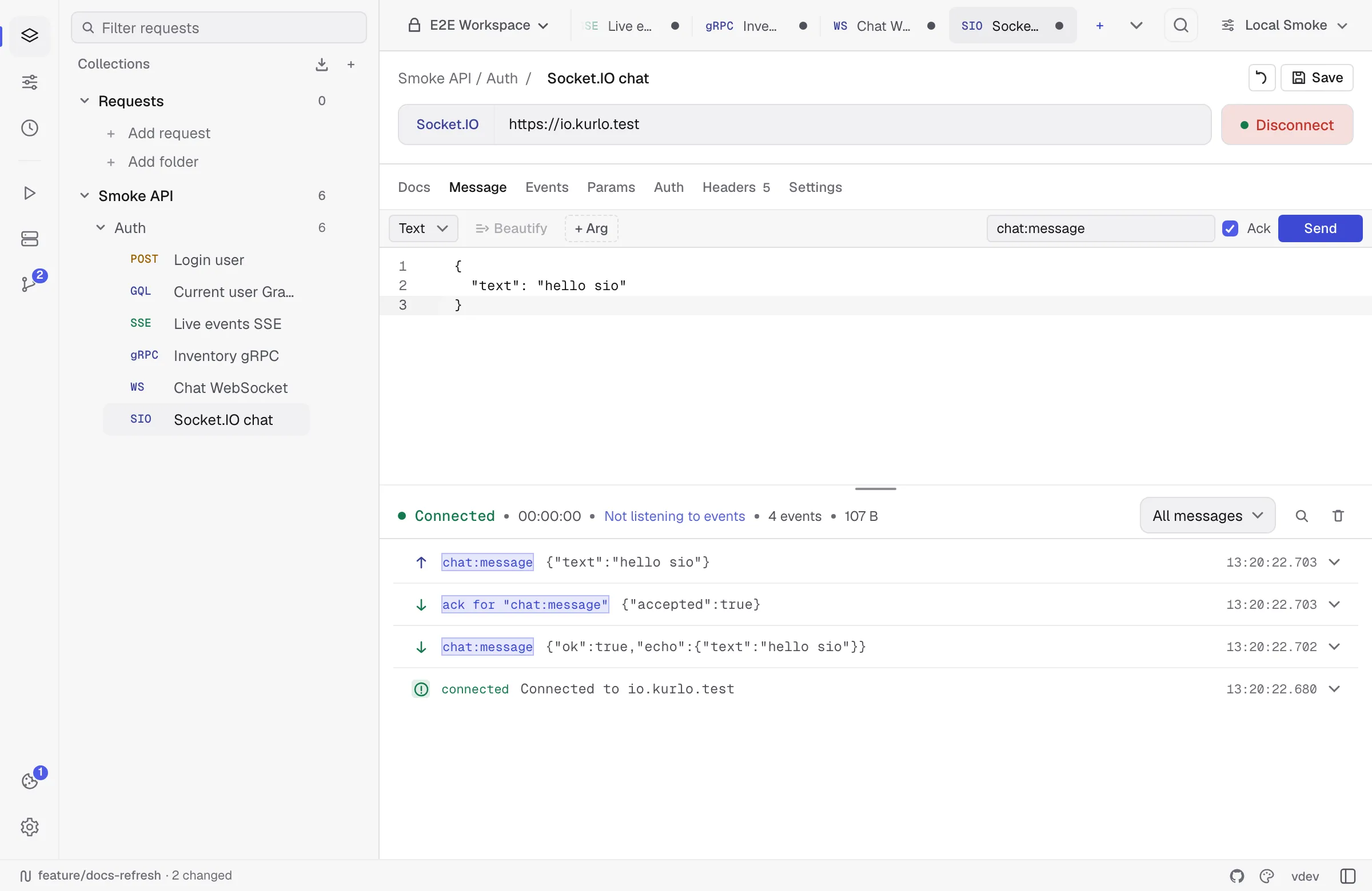 Socket.IO request with event payload and acknowledgement