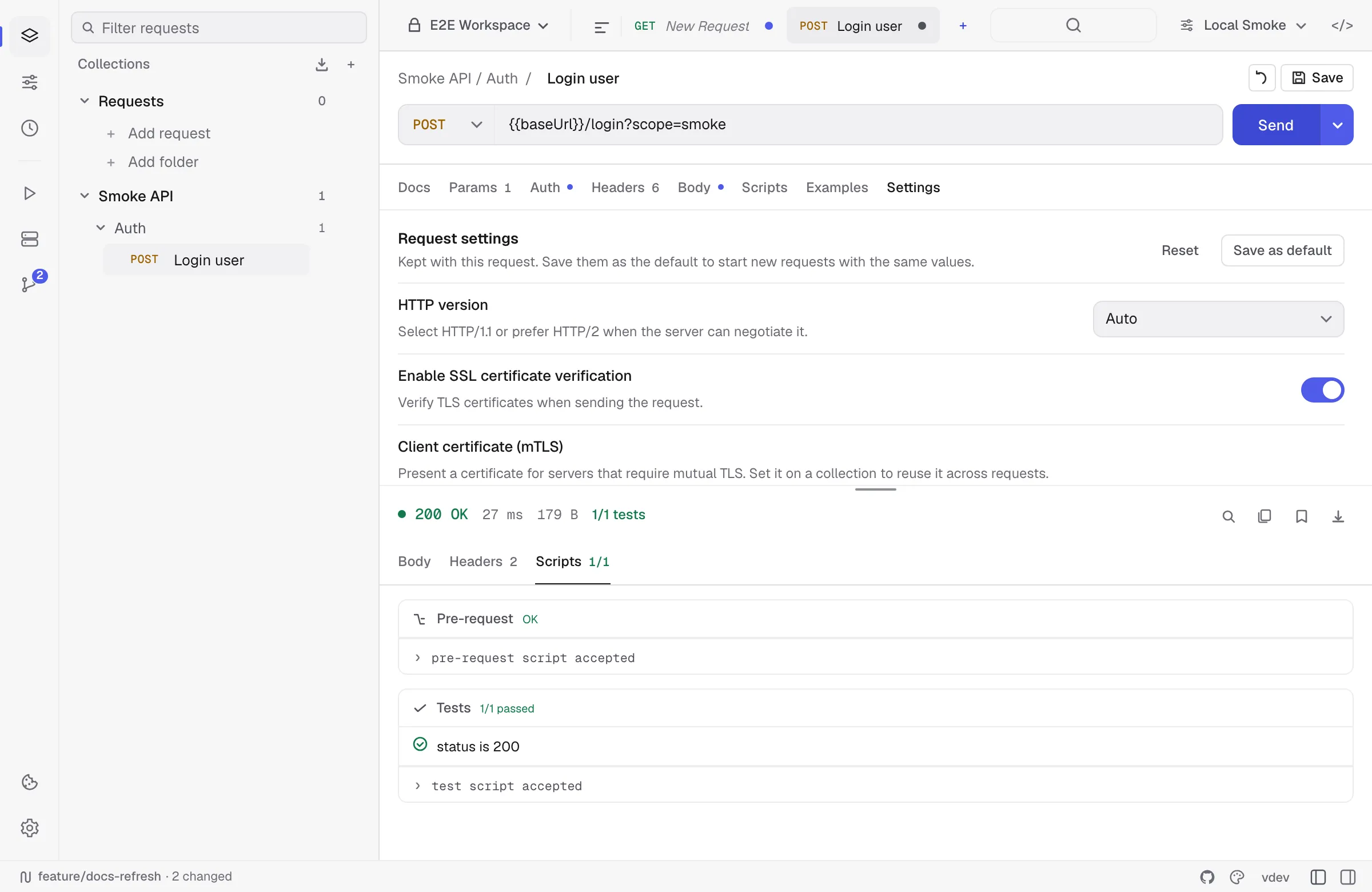Passing test result and script output after an HTTP request