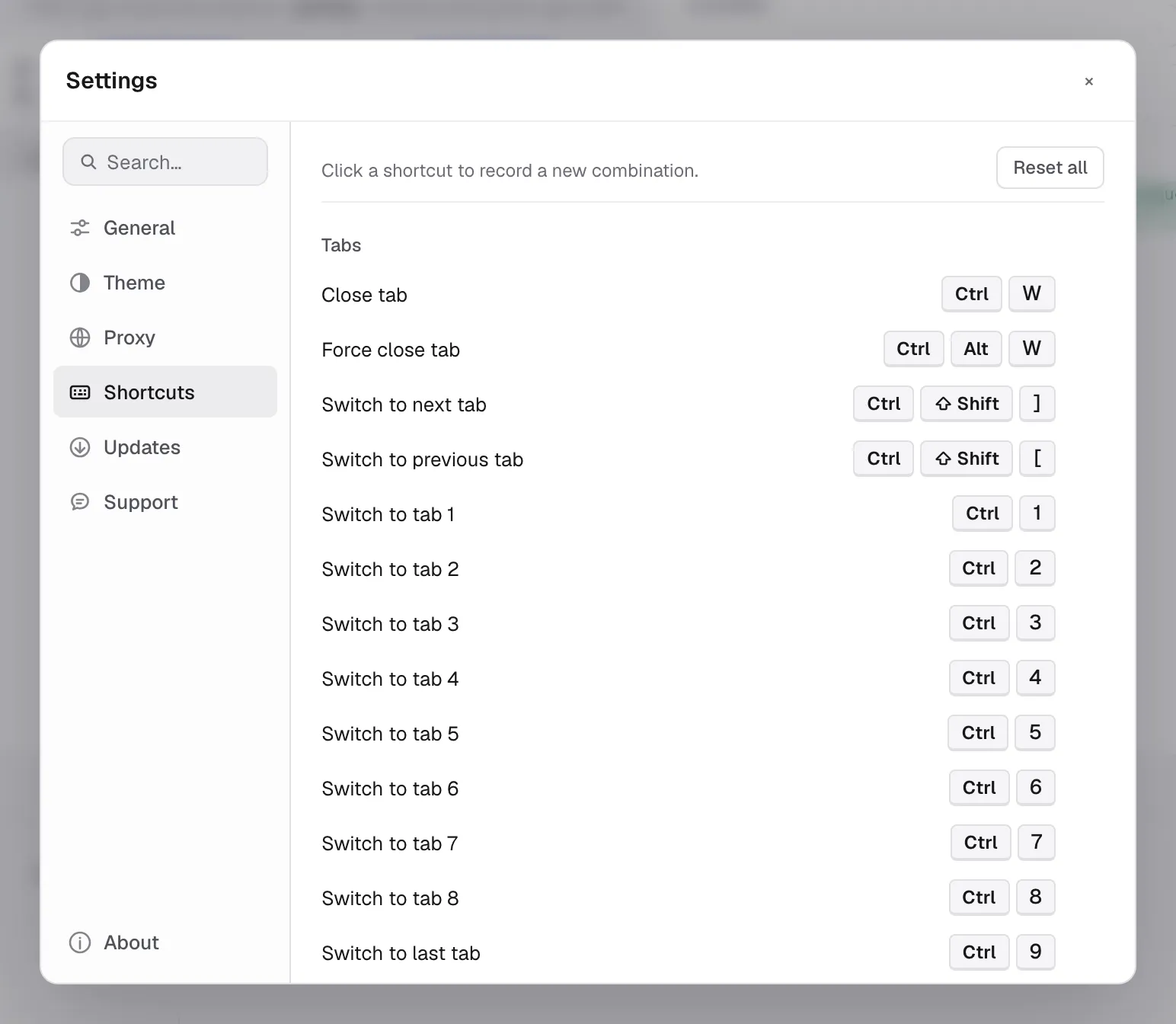 Settings → Shortcuts