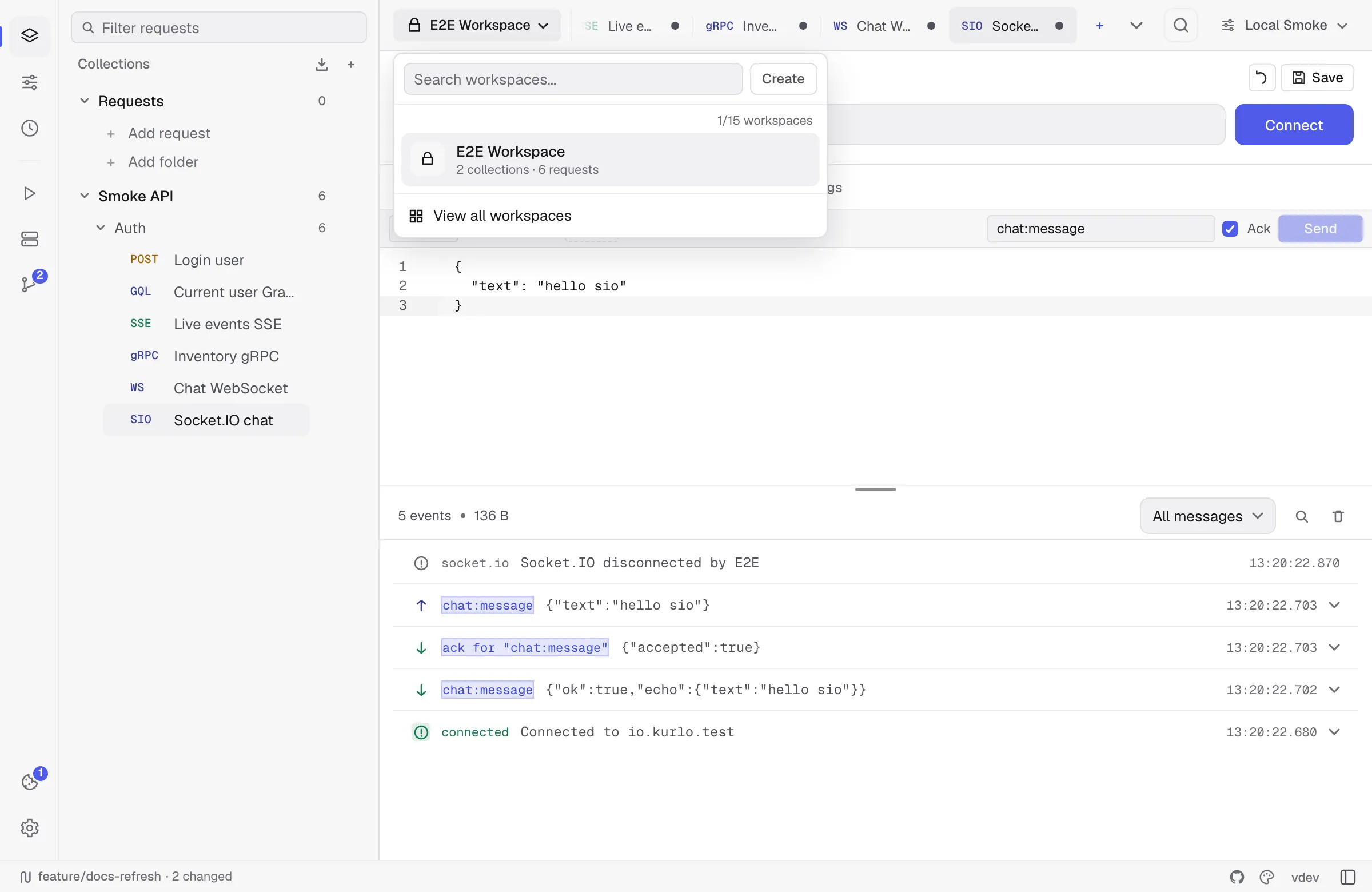 Workspace switcher dropdown